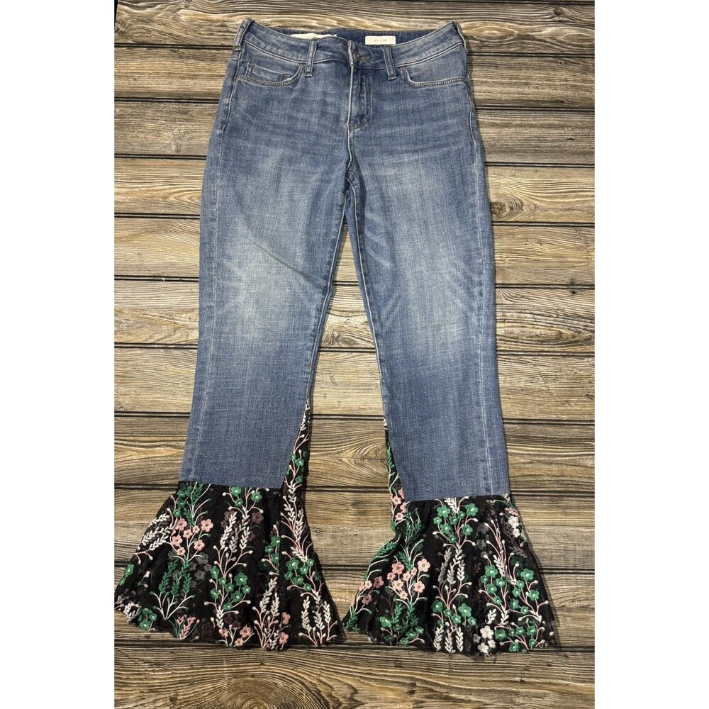 Anthropologie Pilcro Floral Lace Hem Pants Size 26